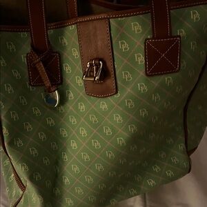 Dooney & Bourke Mint Green Logo Tote with Brown Trim and Gold Hardware